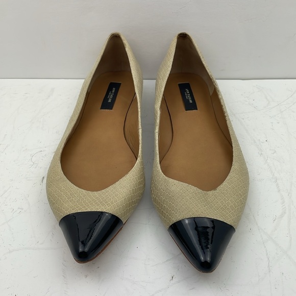 ANN TAYLOR ELIZABETH flats Snake Print patent Leather Black Size 8 very narrow - Picture 2 of 10